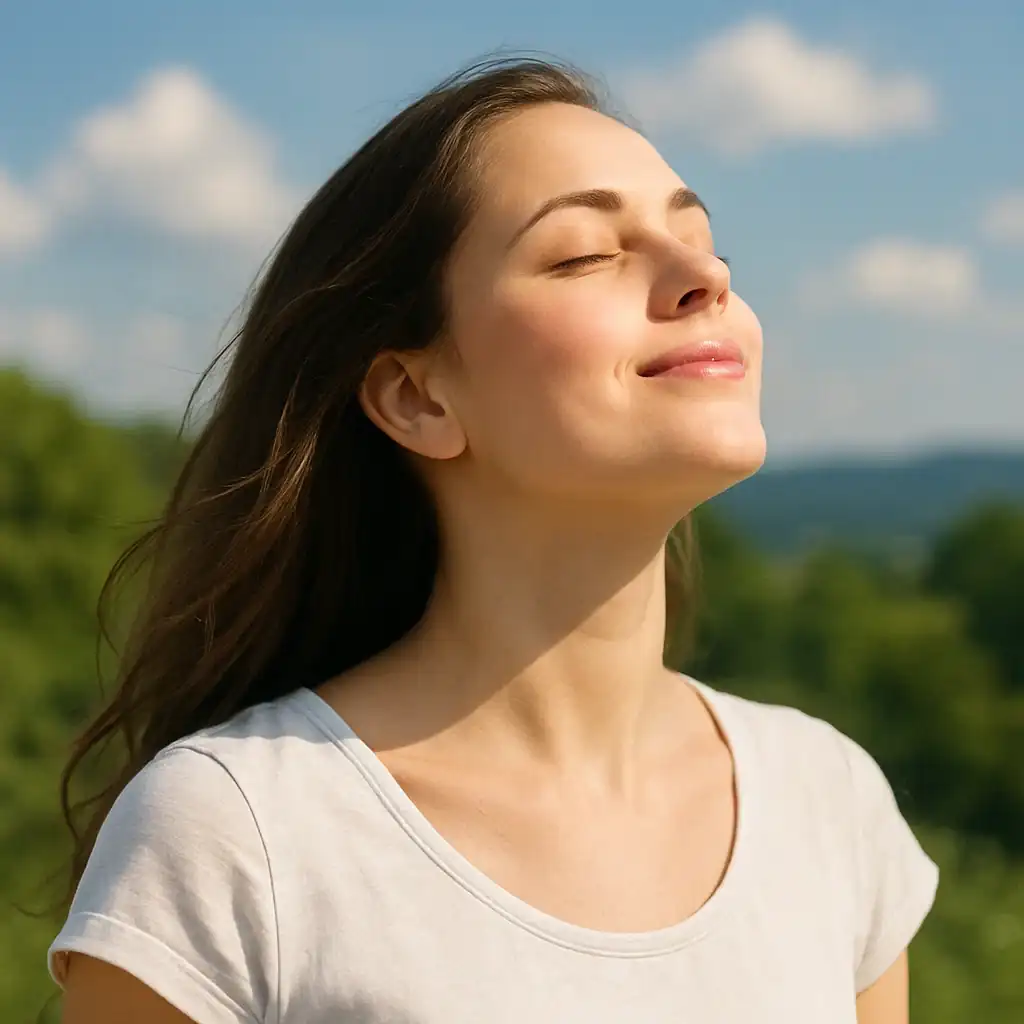 Woman breathing fresh air